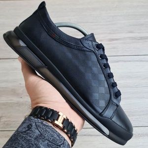 Men's Damier Checkerboard Pattern Leather Sneakers